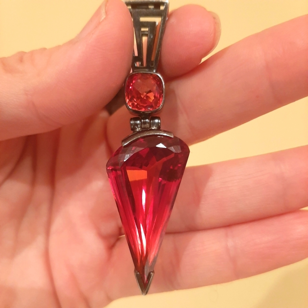 Rare Authentic Kate King Vibrational Jewelry Padparadsha Cognac Sapphire Pendant